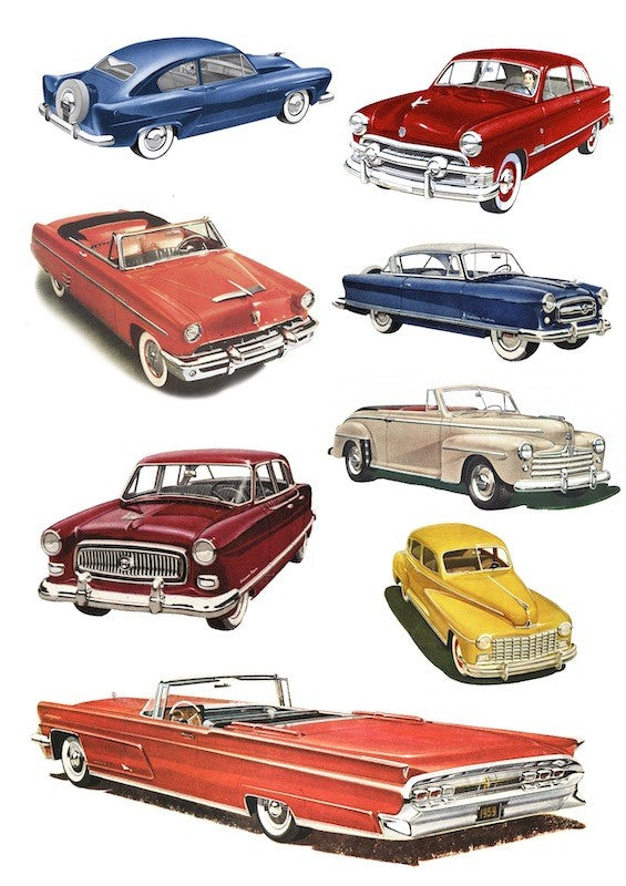 Character edible icing image sheet 1950s vintage cars