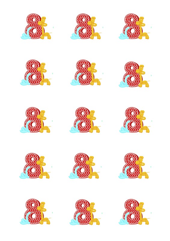 Design Sheet edible image Balloon Animals 8th Birthday Number eight