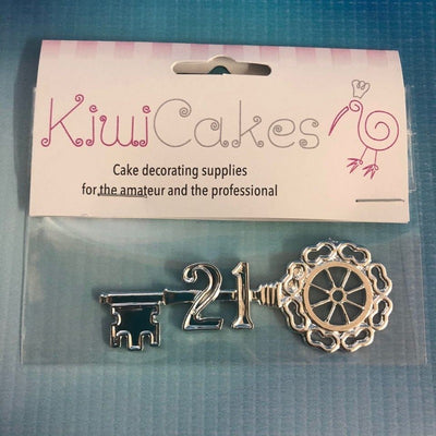Silver 75mm 21st key plastic cake topper decoration