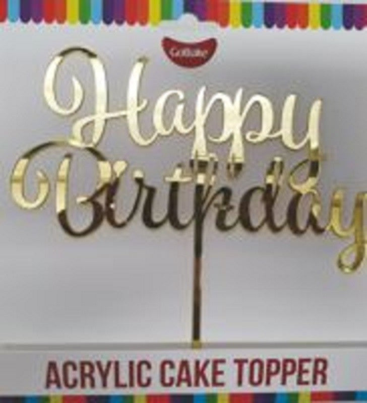 Happy Birthday Cake Toppers — Gold Mirror Acrylic, Set Of 12 Mini Toppers For Cakes & Cupcakes