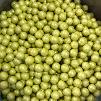10mm Pearl Lime Green sixlets (cachous or sugar pearls) 100g