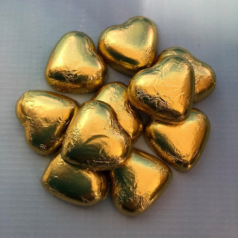 Foil covered chocolate hearts Gold