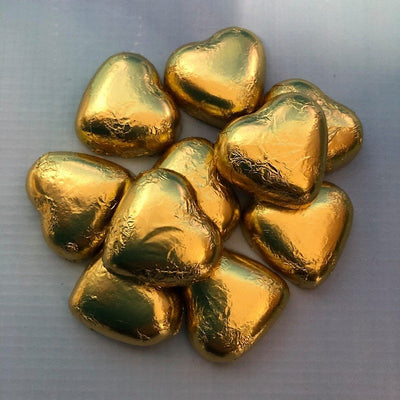Foil covered chocolate hearts Gold