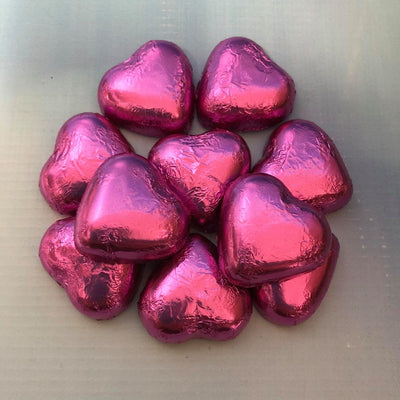 Foil covered chocolate hearts Hot Pink Fuchsia