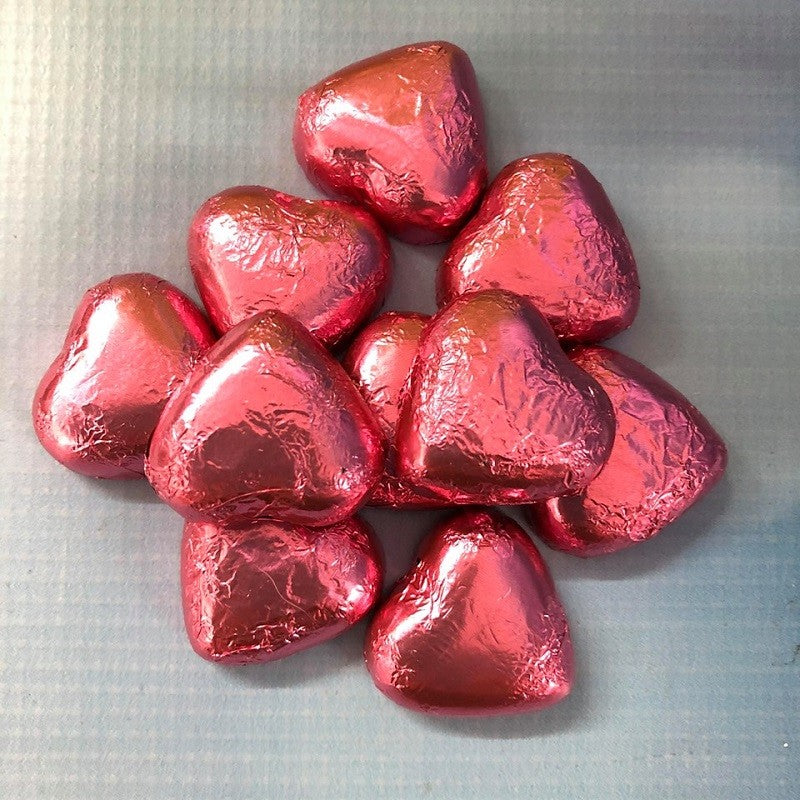 Foil covered chocolate hearts Pink