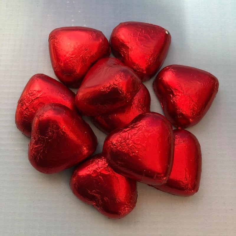 Foil covered chocolate hearts Red