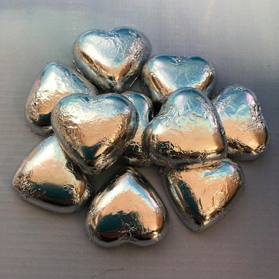 Foil covered chocolate hearts Silver