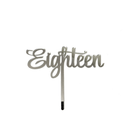 Number Eighteen Silver MIRROR ACRYLIC CAKE TOPPER PICK Style 2