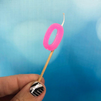 Alphabet or numeral candle on wooden pick Letter O or NUMBER 0 Pink