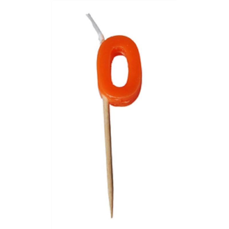 Alphabet or numeral candle on wooden pick Letter O or NUMBER 0 Orange