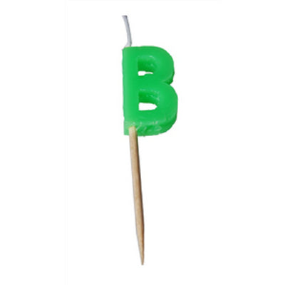 Alphabet or numeral candle on wooden pick Letter B Green