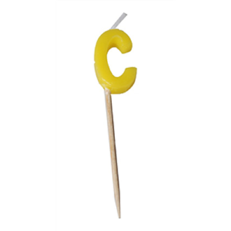 Alphabet or numeral candle on wooden pick Letter C Yellow