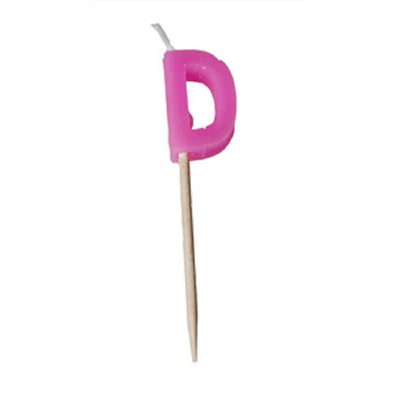 Alphabet or numeral candle on wooden pick Letter D Pink