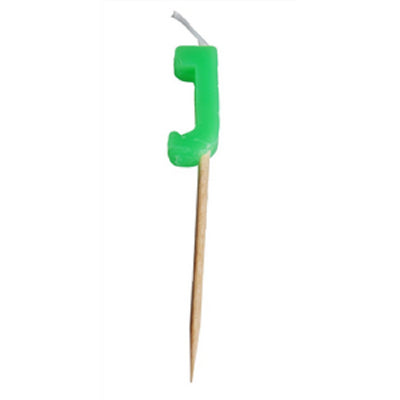 Alphabet or numeral candle on wooden pick Letter J Green
