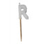Alphabet or numeral candle on wooden pick Letter R White