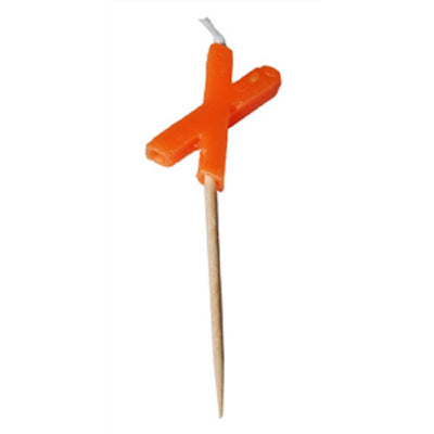 Alphabet or numeral candle on wooden pick Letter X Orange