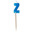 Alphabet or numeral candle on wooden pick Letter Z Blue