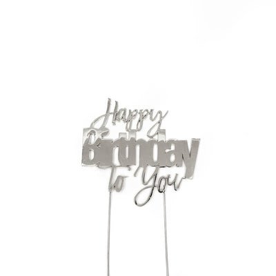 SILVER METAL CAKE TOPPER HAPPY BIRTHDAY TO YOU