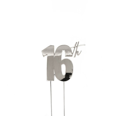 SILVER METAL CAKE TOPPER 16TH