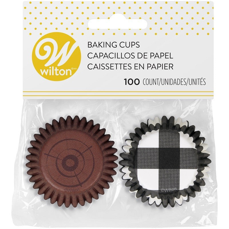 Mini cupcake papers woodgrain and black gingham