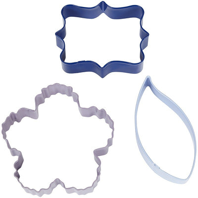 Set 3 cookie cutters plaque flower and leaf by Wilton
