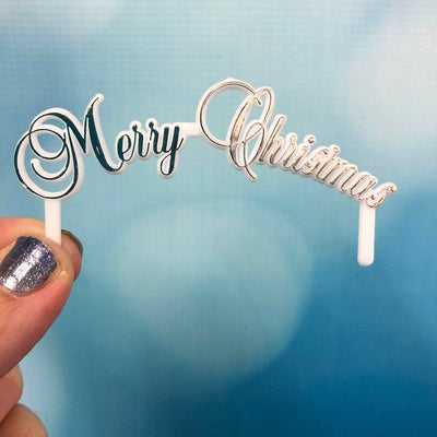 Merry Christmas arched pick plaque Silver
