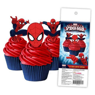 Spiderman pack 16 wafer paper cupcake toppers