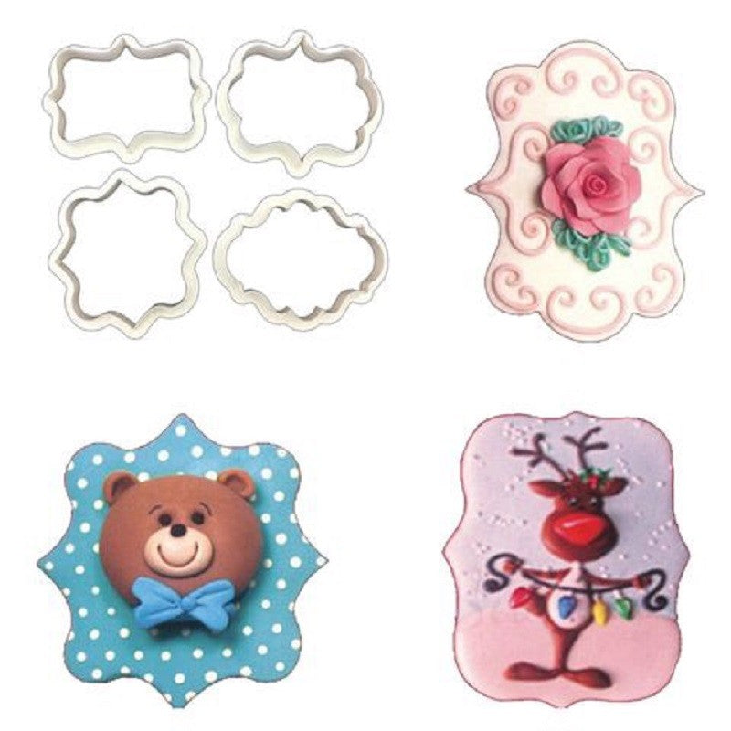 Set of 4 shaped plaque cutters for cookie or fondant