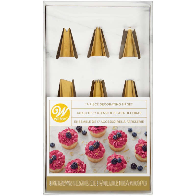 Wilton Gold tip nozzle decorating set with coupler and piping bags