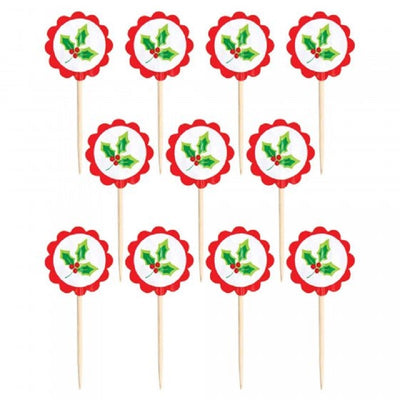 Holly Christmas party picks for cupcakes and more pack of 36