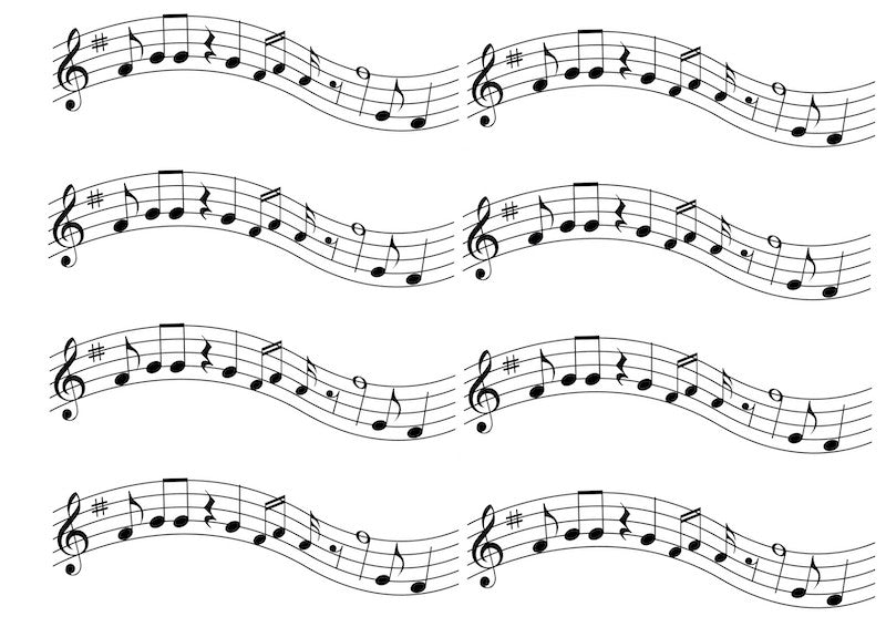 A4 Edible icing image Musical notes bars of music ribbons