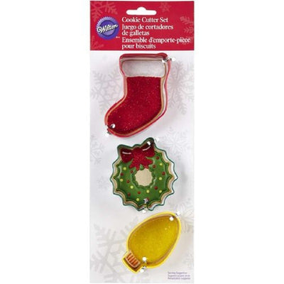 Christmas Cookie Cutter Set of 3 Light bulb Wreath and Stocking