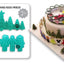 @ plastic cutters with sizes printed beneath them. Next to a Christmas cake example, where the cutters have been used on the cake