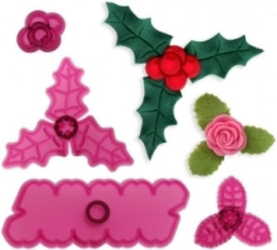 JEM Cupid Rose Holly and Berries set 4 gumpaste cutters