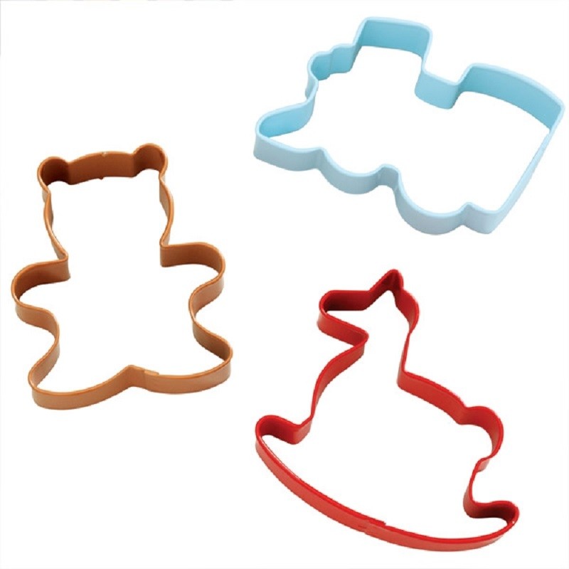Set of 3 HOMEMADE toys cookie cutters teddy train and rocking horse