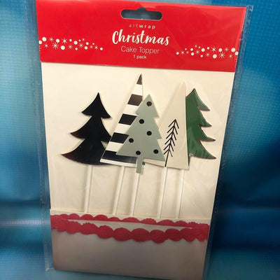Forest of 5 individual Christmas trees cake topper picks