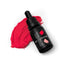 A black dropper bottle labeled 'SPRINKS Red Gel Colour' with a few drops of red gel food coloring on a white surface.