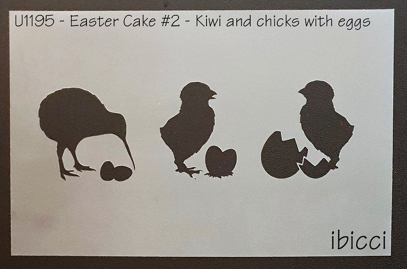 Easter Cake size stencil Kiwi and chicks with eggs and kai basket stencil by ibicci