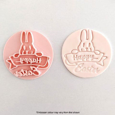 HAPPY EASTER BUNNY Rabbit WITH BANNER Embosser stamp