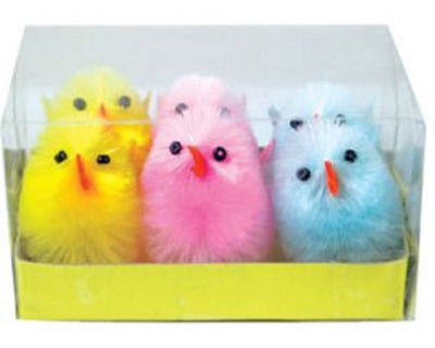 Fluffy chicks for Easter 3.5cm 6pk coloured