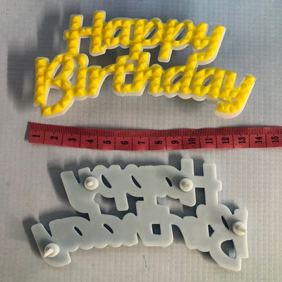 Happy Birthday Large plastic Plaque cake topper Yellow