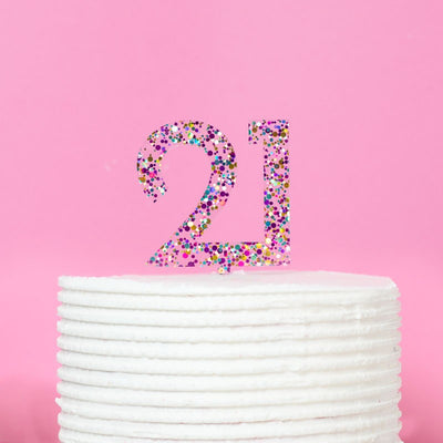 RAINBOW GLITTER NUMBER 21 CAKE TOPPER
