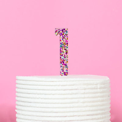 RAINBOW GLITTER NUMBER 1 CAKE TOPPER