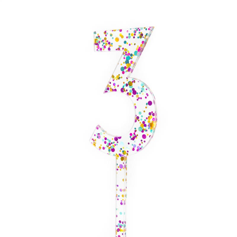 RAINBOW GLITTER NUMBER 3 CAKE TOPPER