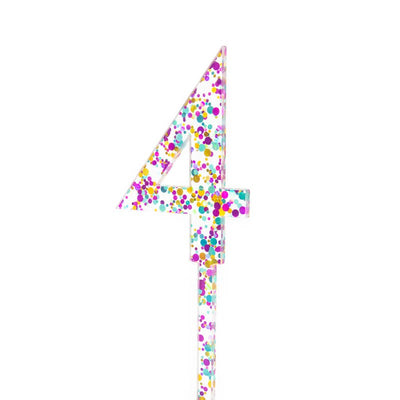 RAINBOW GLITTER NUMBER 4 CAKE TOPPER
