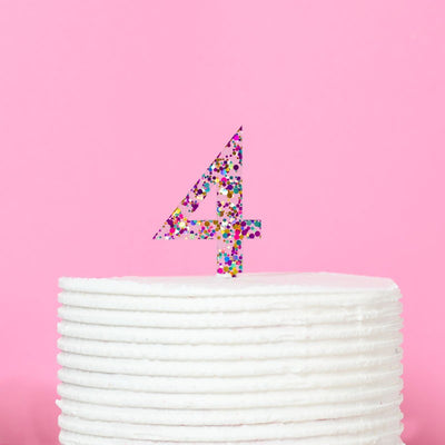 RAINBOW GLITTER NUMBER 4 CAKE TOPPER