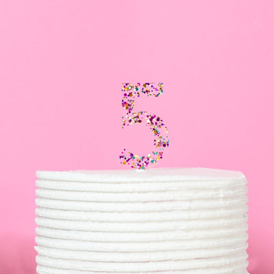 RAINBOW GLITTER NUMBER 5 CAKE TOPPER