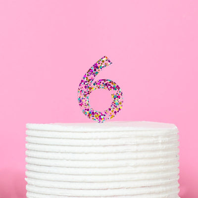 RAINBOW GLITTER NUMBER 6 CAKE TOPPER