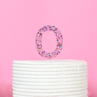 RAINBOW GLITTER NUMBER 0 CAKE TOPPER