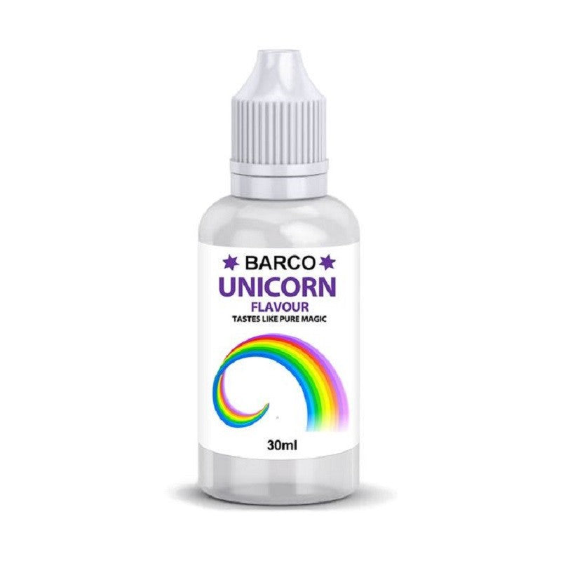 Barco flavouring 30ml unicorn.  Add to cake and brownie batters, buttercream or fondant icing etc to flavour.